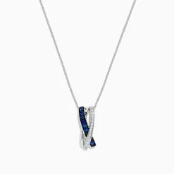 Necklaces & Pendants|Effy Jewelry Royale Bleu 14K White Gold Blue Sapphire and Diamond Pendant, 0.26 TCW
