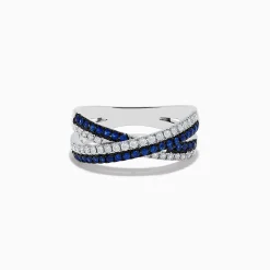 Rings|Effy Jewelry Royale Bleu 14K White Gold Blue Sapphire and Diamond Cris Cross Ring