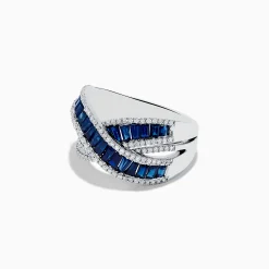 Rings|Effy Jewelry Royale Bleu 14K White Gold Blue Sapphire and Diamond Crossover Ring