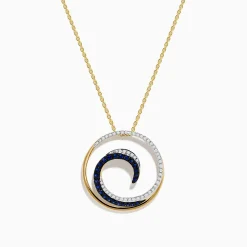 Necklaces & Pendants|Effy Jewelry Royale Bleu 14K Yellow Gold Sapphire u0026 Diamond Wave Pendant, 0.49 TCW