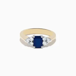 Rings|Effy Jewelry Royale Bleu 14K Yellow u0026 White Gold Blue Sapphire and Diamond Ring, 1.46 TCW