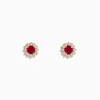 Earrings|Effy Jewelry Ruby Royal 14K Yellow Gold Round Diamond Halo Ruby Stud Earrings, 0.89 TCW