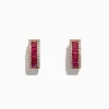 Earrings|Effy Jewelry Ruby Royale 14K Rose Gold Baguette Cut Ruby Hoop Earrings, 1.90 TCW