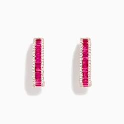 Earrings|BH Multi Ruby Royale 14K Rose Gold Baguette Cut Ruby 3/4" Hoop Earrings