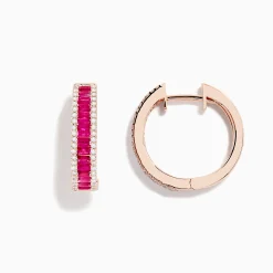 Earrings|BH Multi Ruby Royale 14K Rose Gold Baguette Cut Ruby 3/4" Hoop Earrings
