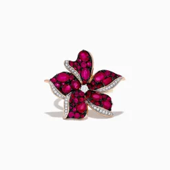 Rings|Effy Jewelry Ruby Royale 14K Rose Gold Ruby and Diamond Flower Ring