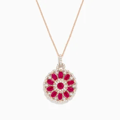 Necklaces & Pendants|BH Multi Ruby Royale 14K Rose Gold Ruby and Diamond Mandala Pendant