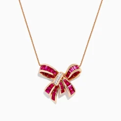 Necklaces & Pendants|BH Multi Ruby Royale 14K Rose Gold Ruby and Diamond Bow Necklace, 2.97 TCW