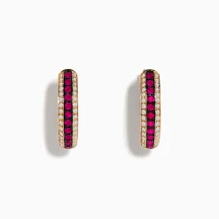 Earrings|Effy Jewelry Ruby Royale 14K Rose Gold Ruby and Diamond Hoop Earrings, 0.55 TCW