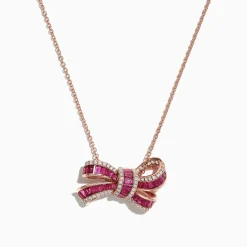 Necklaces & Pendants|Effy Jewelry Ruby Royale 14K Rose Gold Ruby Diamond Bow Pendant, 1.94 TCW