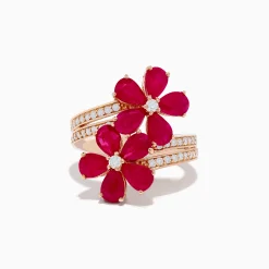 Rings|Effy Jewelry Ruby Royale 14K Rose Gold Ruby and Diamond Floral Ring