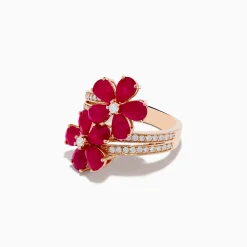 Rings|Effy Jewelry Ruby Royale 14K Rose Gold Ruby and Diamond Floral Ring