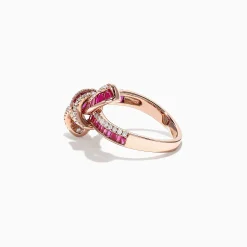 Rings|Effy Jewelry Ruby Royale 14K Rose Gold Ruby and Diamond Bow Ring, 1.61 TCW