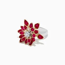 Rings|BH Multi Ruby Royale 14K Two-Toned Gold Spinning Ruby Flower Cocktail Ring