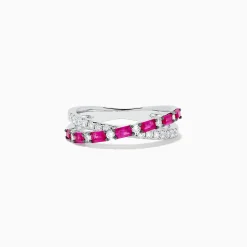 Rings|BH Multi Ruby Royale 14K White Gold Ruby and Diamond Crossover Band