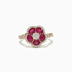 Rings|Effy Jewelry Ruby Royale 14K Yellow Gold Ruby and Diamond Flower Ring, 1.84 TCW
