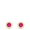 Earrings|Effy Jewelry Ruby Royale 14K Yellow Gold Round Diamond Halo Ruby Stud Earrings, 0.47 TCW