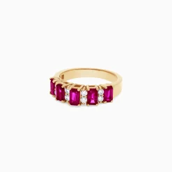 Rings|Effy Jewelry Ruby Royale 14K Yellow Gold Emerald Cut Ruby and Diamond Band, 2.10 TCW