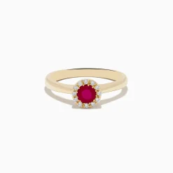 Rings|Effy Jewelry Ruby Royale 14K Yellow Gold Round Diamond Halo Ruby Ring, 0.52 TCW