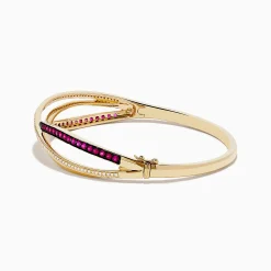 Bracelets|Effy Jewelry Ruby Royale 14K Yellow Gold Ruby and Diamond Crossover Bangle