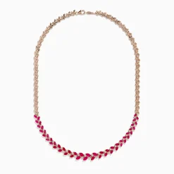 Necklaces & Pendants|BH Multi Ruby Royale 14K Yellow Gold Ruby and Diamond Leaf Necklace