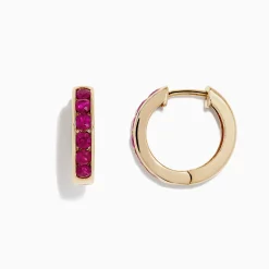 Earrings|BH Multi Ruby Royale 14K Yellow Gold Channel Set Ruby 5/8" Hoop Earrings, 1.60 TCW