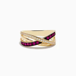 Rings|Effy Jewelry Ruby Royale 14K Yellow Gold Ruby and Diamond Crossover Band