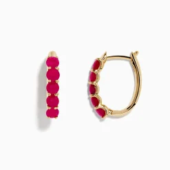 Earrings|Effy Jewelry Ruby Royale 14K Yellow Gold Ruby 3/4" Hoop Earrings
