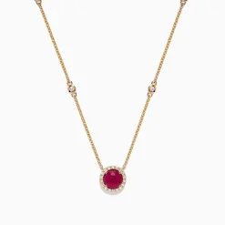 Necklaces & Pendants|Effy Jewelry Ruby Royale 14K Yellow Gold Ruby and Diamond Station Necklace, 1.11 TCW