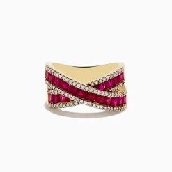 Rings|Effy Jewelry Ruby Royale 14K Yellow Gold Princess Cut Ruby Crossover Ring, 2.73 TCW