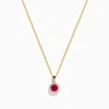 Necklaces & Pendants|Effy Jewelry Ruby Royale 14K Yellow Gold Round Diamond Halo Ruby Pendant, 0.49 TCW