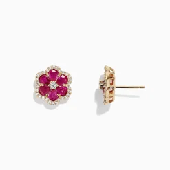 Earrings|Effy Jewelry Ruby Royale 14K Yellow Gold Ruby Flower Stud Earrings, 3.18 TCW