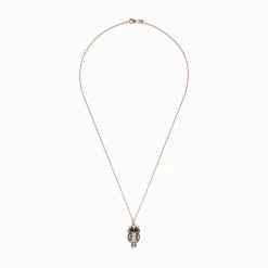 Necklaces & Pendants|Effy Jewelry Safari 14K Rose Gold Brown, Black and White Diamond Owl Pendant, 0.58 TCW
