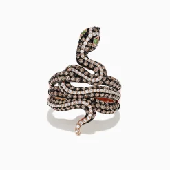 Rings|Effy Jewelry Safari 14K Rose Gold Brown and White Diamond Snake Ring, 1.85 TCW