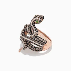 Rings|Effy Jewelry Safari 14K Rose Gold Brown and White Diamond Snake Ring, 1.85 TCW