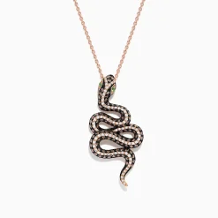 Necklaces & Pendants|Effy Jewelry Safari 14K Rose Gold Diamond and Tsavorite Snake Pendant, 1.41 TCW