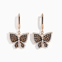 Earrings|Effy Jewelry Safari 14K Rose Gold Espresso u0026 White Diamond Butterfly Earrings