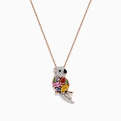 Necklaces & Pendants|Effy Jewelry Safari 14K Rose Gold Multi Sapphire u0026 Diamond Parrot Pendant, 1.23 TCW