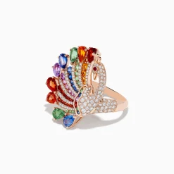 Rings|Effy Jewelry Safari 14K Rose Gold Multi Sapphire Peacock Ring