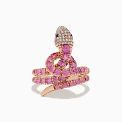 Rings|Effy Jewelry Safari 14K Rose Gold Multi Diamond and Pink Sapphire Snake Ring