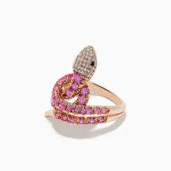 Rings|Effy Jewelry Safari 14K Rose Gold Multi Diamond and Pink Sapphire Snake Ring