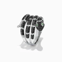 Rings|Effy Jewelry Safari 14K White Gold Diamond u0026 Emerald Snake Ring, 1.06 TCW