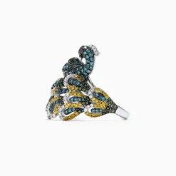 Rings|Effy Jewelry Safari 14K White Gold Mix Diamonds and Ruby Peacock Ring, 1.50 TCW