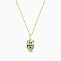 Necklaces & Pendants|BH Multi Safari 14K Yellow Gold Abalone and Diamond Owl Pendant