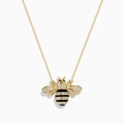 Necklaces & Pendants|Effy Jewelry Safari 14K Yellow Gold Black and White Diamond Bee Necklace