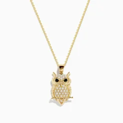 Necklaces & Pendants|Effy Jewelry Safari 14K Yellow Gold Black and White Diamond Owl Pendant