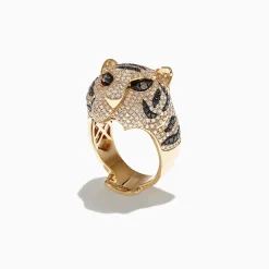 Rings|Effy Jewelry Safari 14k Yellow Gold Black and White Diamond Tiger Ring, 1.85 TCW