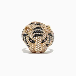 Rings|Effy Jewelry Safari 14k Yellow Gold Black and White Diamond Tiger Ring, 1.85 TCW