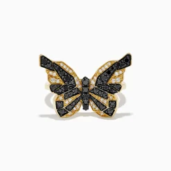 Rings|Effy Jewelry Safari 14K Yellow Gold Black u0026 White Diamond Butterfly Ring