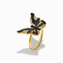 Rings|Effy Jewelry Safari 14K Yellow Gold Black u0026 White Diamond Butterfly Ring